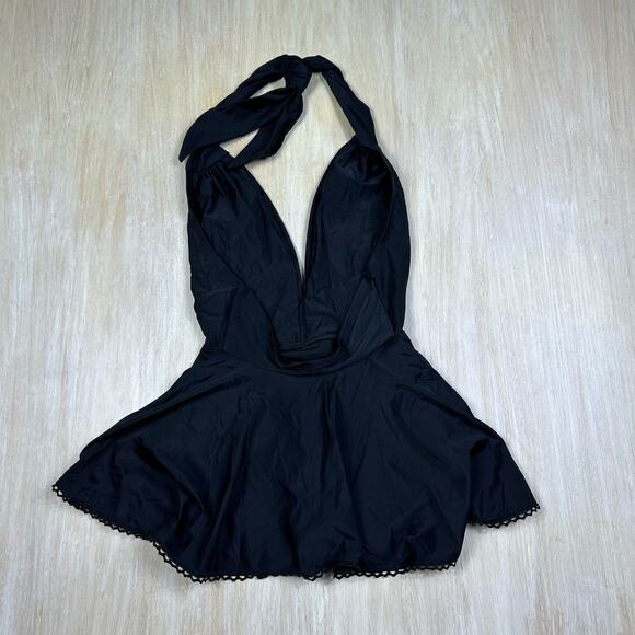 Unique Vintage Black Halter One Piece Swimsuit - Picture 9 of 13